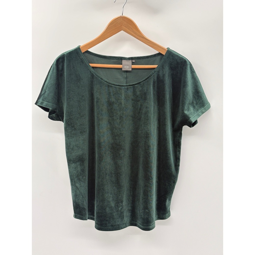 Ichi by Antiquities Top Velvet‎ Short Sleeve Women Size Small Green Scoop Neck